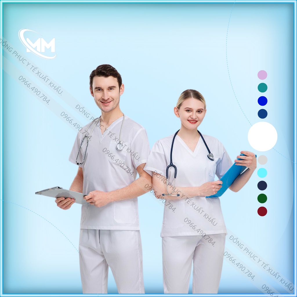 Bộ Scrubs Bác Sĩ Cổ Tim, Đồng Phục Y Tế Cao Cấp