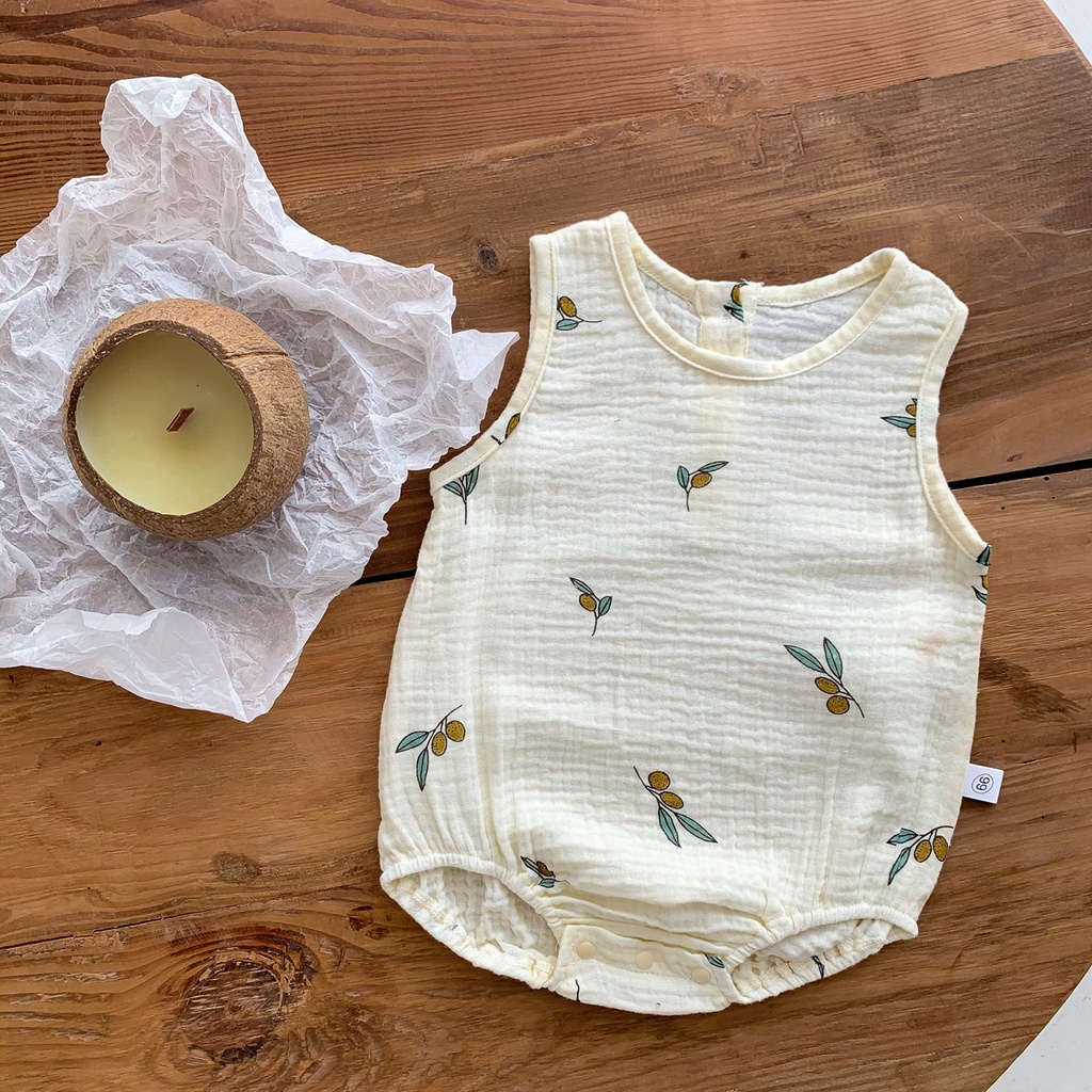 Áo Liền Quần Không Tay Chất Liệu Cotton In Họa Tiết Trái Lê Thời Trang Mùa Hè Cho Bé Sơ Sinh