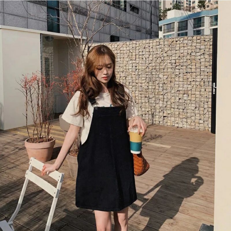 [ORDER] Váy yếm ngắn 2 màu basic style ulzzang Hàn Quốc (đen/trắng)