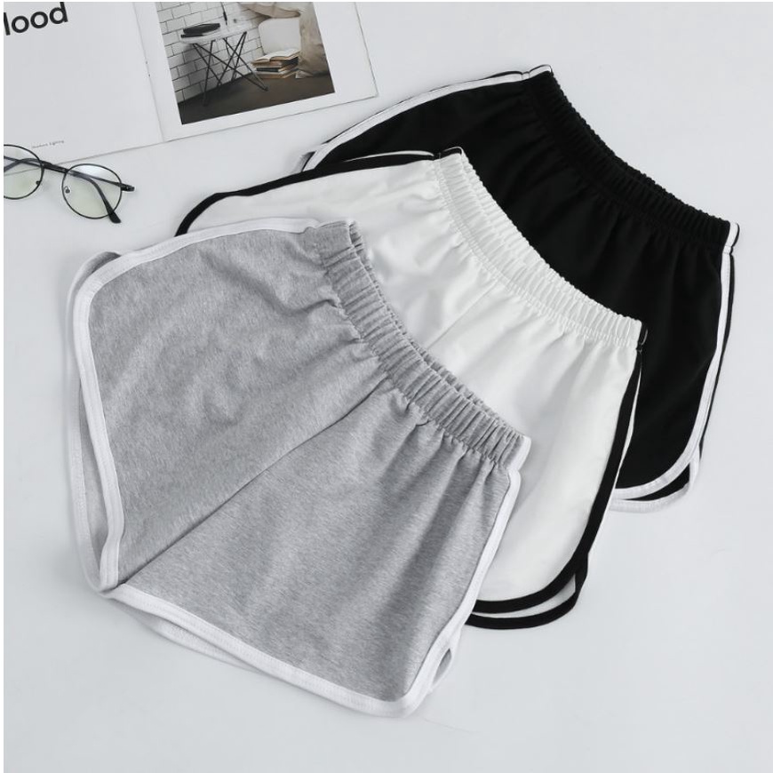 Quần đùi nữ vải thun trơn cạp cao 3 màu chuẩn hình