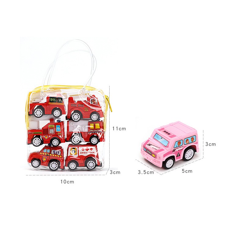 Set 6 ô tô nhỏ mini cứu hỏa xe taxi xe công trường chạy cót chạy trớn đà đồ chơi cho bé trai bé gái 1 2 3 4 5 6 7 tuổi