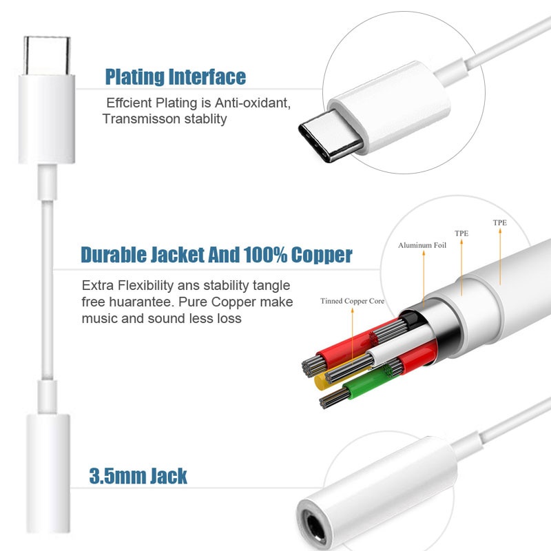 Cáp Chuyển Đổi Tai Nghe Cổng USB Type C Sang Cổng 3.5Mm Cho Xiaomi Huawei Oneplus
