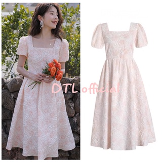 Váy dáng dài đầm xòe tiểu thư chất gấm xốp hoa hồng nổi kiểu công chúa bồng bềnh DTL