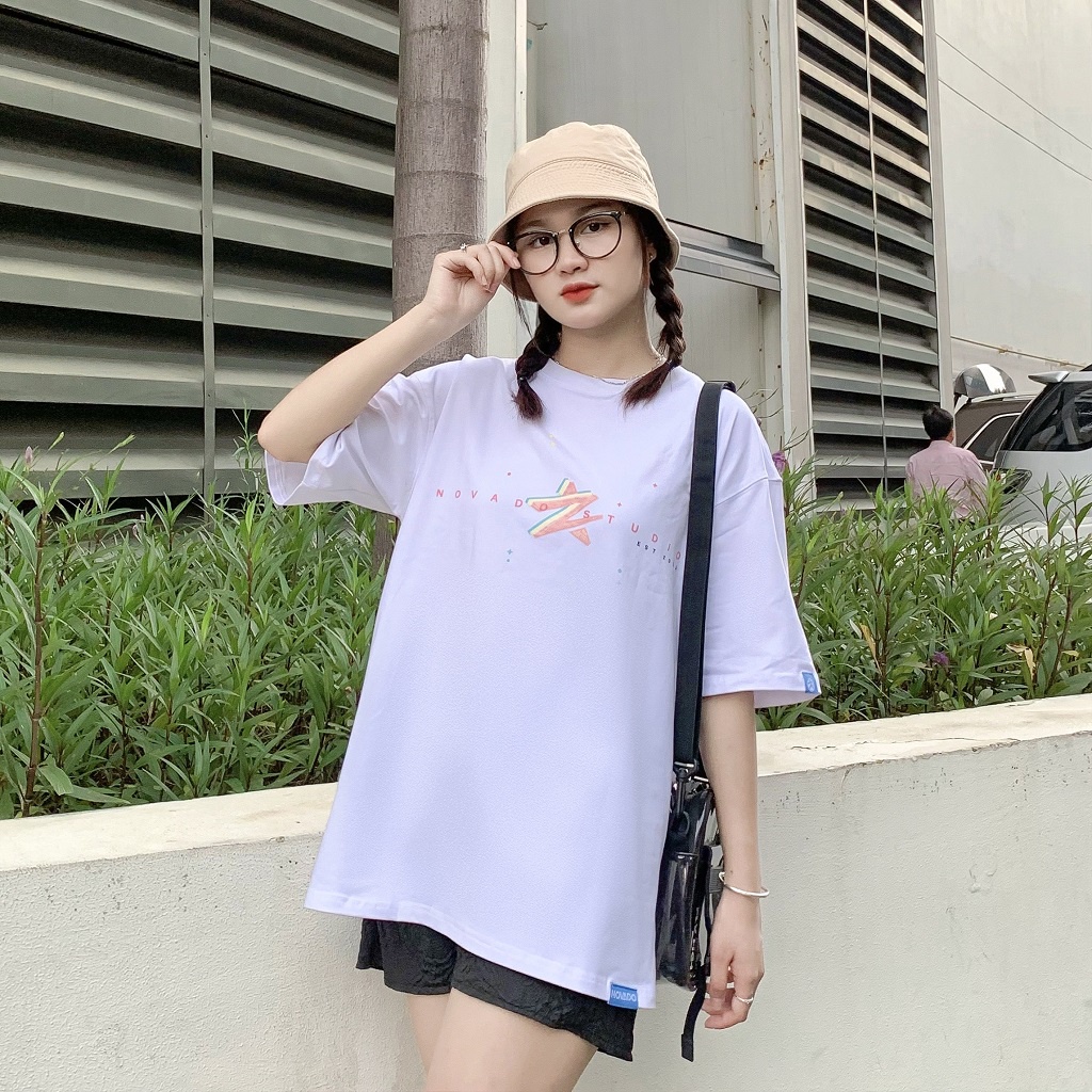 Áo Thun Unisex Form Rộng Locad Brand Novado Fashion Cotton 4 Chiều Nam / Nữ Dày Dặn Thoáng Mát Trắng N24T-SN