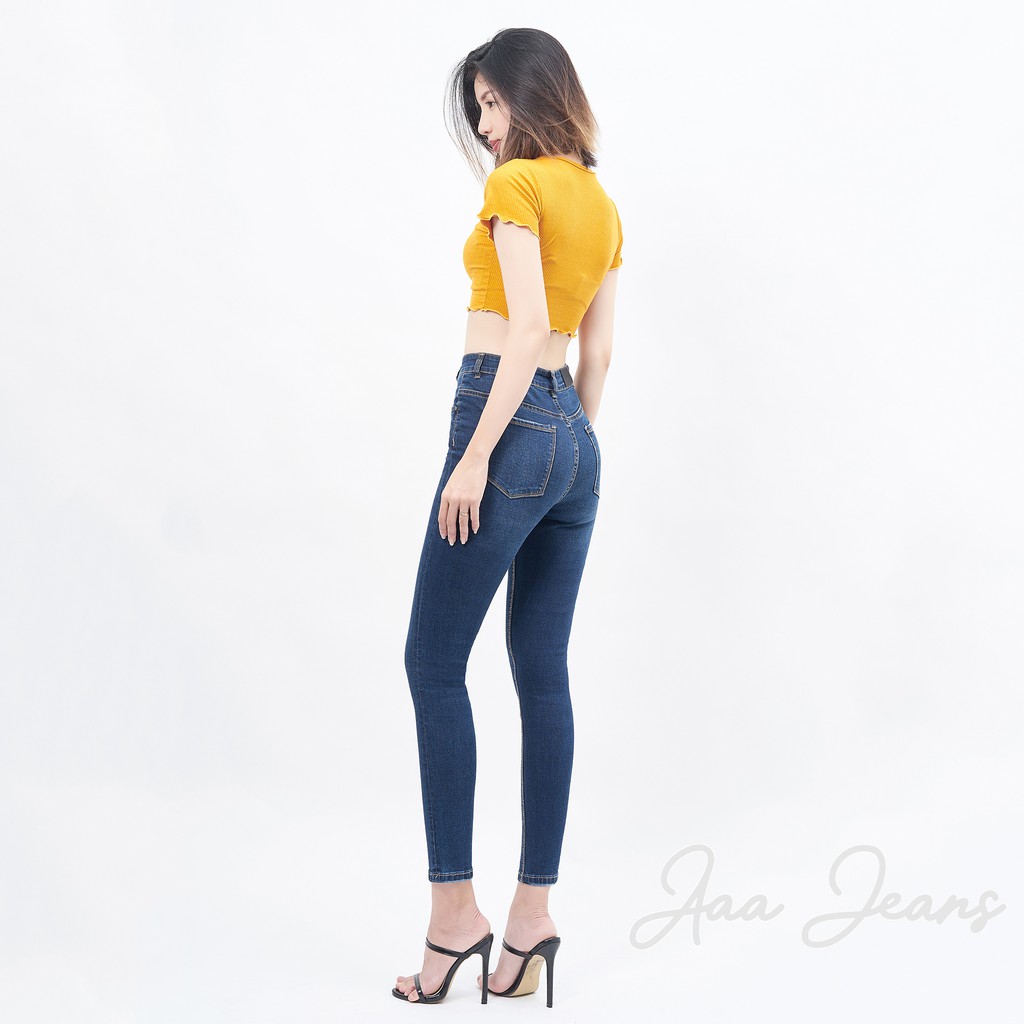 Quần Jean Nữ Màu Xanh Đậm Aaa Jeans Lưng Cao Dáng Skinny | BigBuy360 - bigbuy360.vn