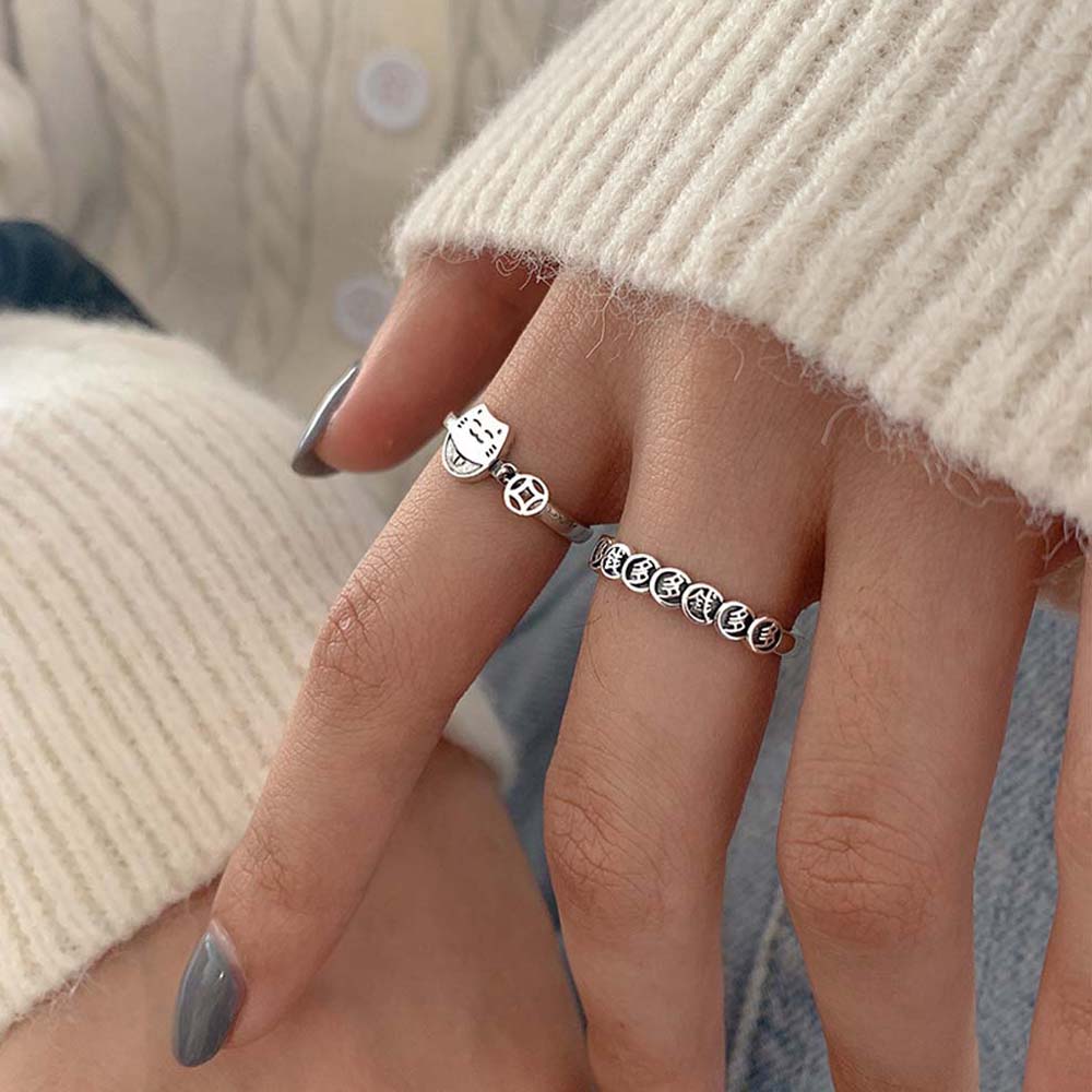 Nhẫn Đeo Tay Kim Loại Tạo Hình Mèo Dễ Thương Cho Nữ