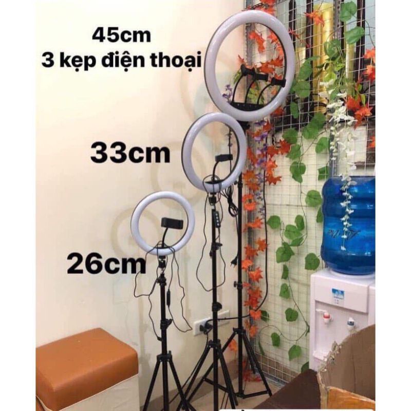 đèn livestream-quay tiktok-chụp ảnh-có 3 size 26cm-30cm-36cm( có 3 kẹp điện thoại)-kèm chân dài 2m1