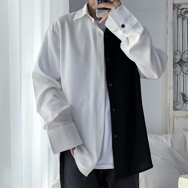 Korean Style Black White Long Sleeve Shirt For Men