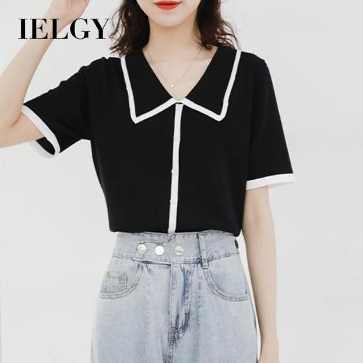 Áo sweater Dệt Kim Mỏng Tay Ngắn Dáng Rộng Màu Sắc Tương Phản Thời Trang Mùa Hè Cho Nữ