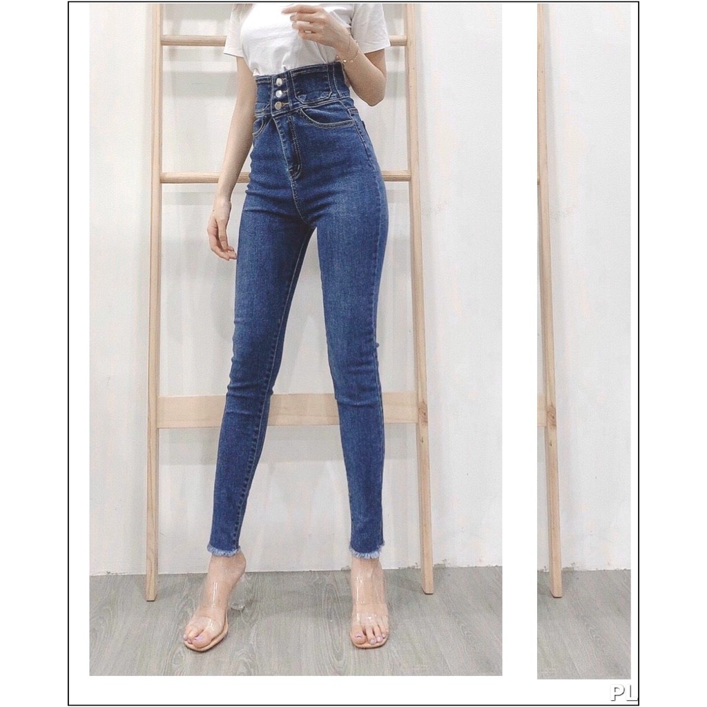 Quần jean nữ lưng siêu cao phối 3 CÚC TRƯỚC CÓ SIZE ĐẠI siêu hot trend m22-185 / 1 | BigBuy360 - bigbuy360.vn