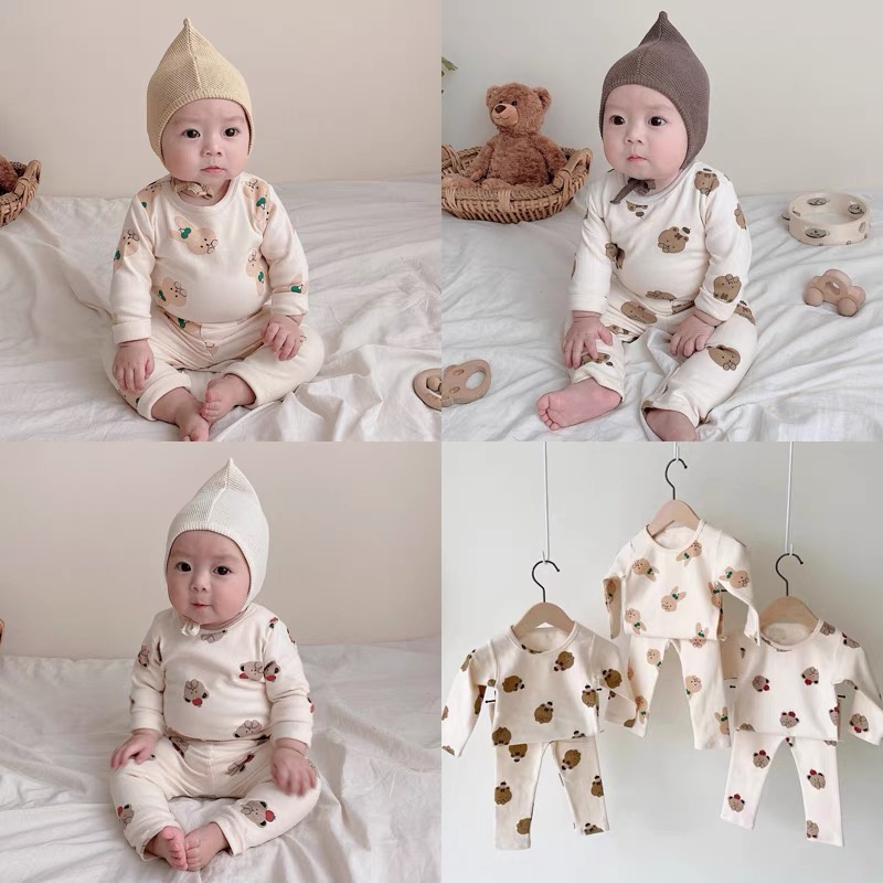 Bộ đồ ngủ mềm mại họa tiết hoạt hình dễ thương phong cách Hàn Quốc thoải mái cho bé