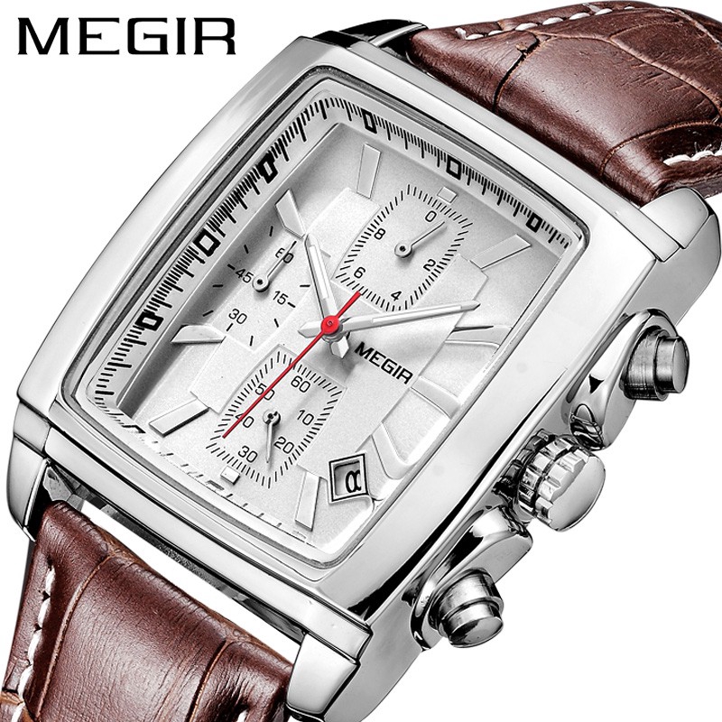 Đồng hồ đeo tay doanh nghiệp nam Megir thời trang tương tự Chronograph Đồng hồ đeo tay hình chữ nhật