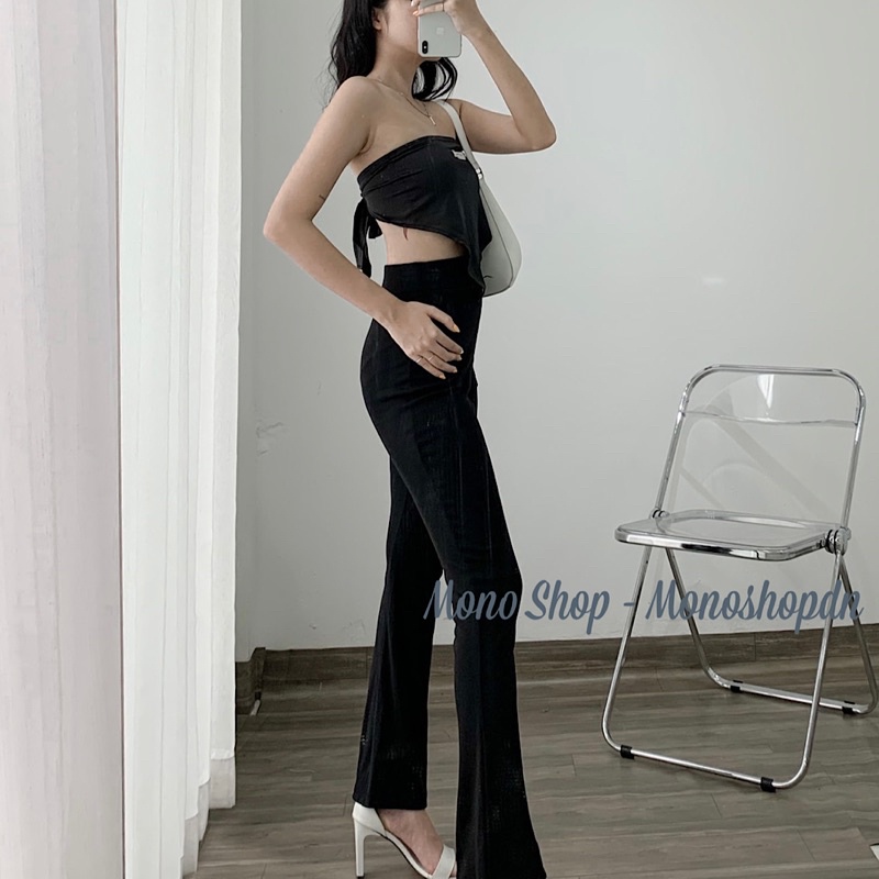 Quần ống loe thun tăm không nút Ảnh thật/ sẵn