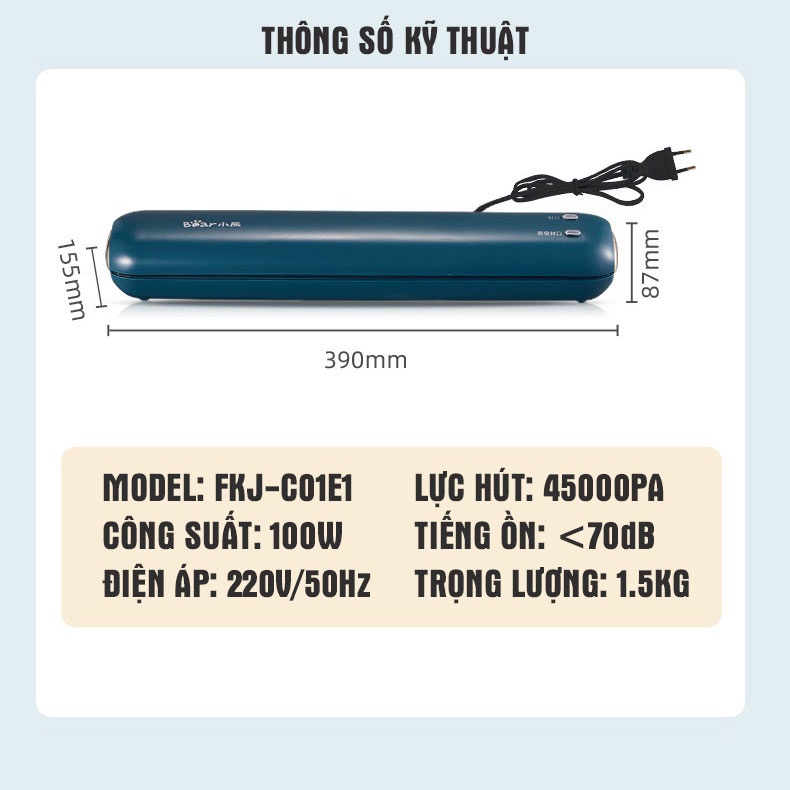 Máy hút chân không bảo quản thực phẩm ZK-3002, công suất 130W, lực hút mạnh mẽ - Tặng kèm 10 túi bảo quản