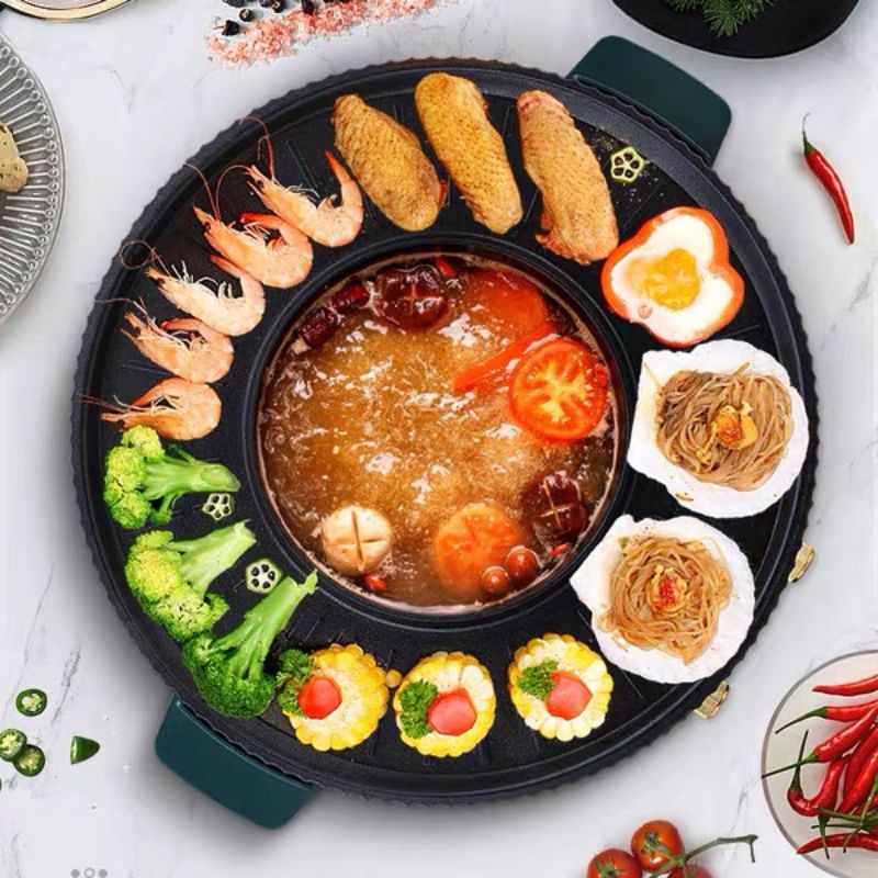 Nồi lẩu kết hợp nướng HOT to tròn tiện dụng nồi lẩu nướng gia đình nồi lẩu nồi nướng 2 trong 1