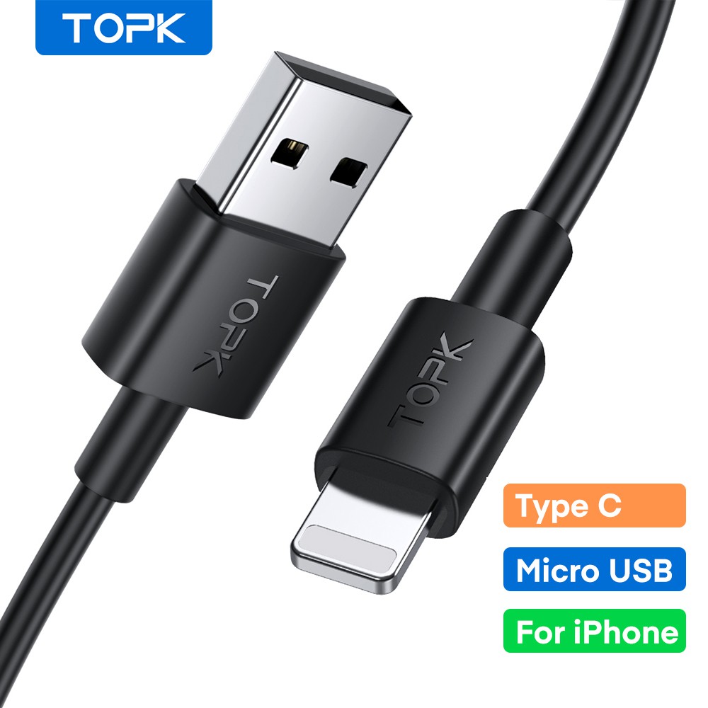 Dây cáp sạc TOPK AN02 Micro USB Type C iPhone Lightning TPE Gel silica chất lượng