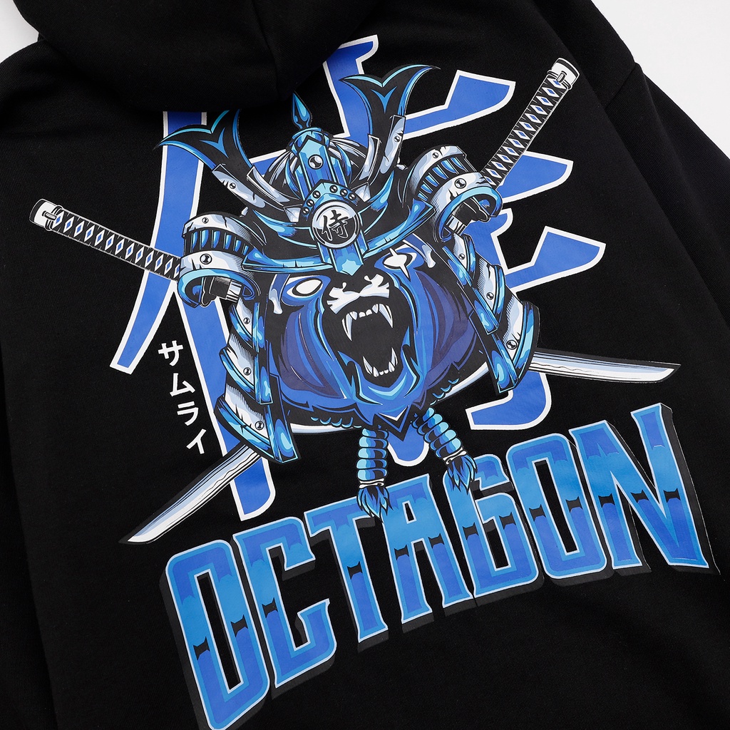 ÁO HOODIE OCTAGON SAMURAI MÀU ĐEN NỈ BÔNG FORM OVERSIZE