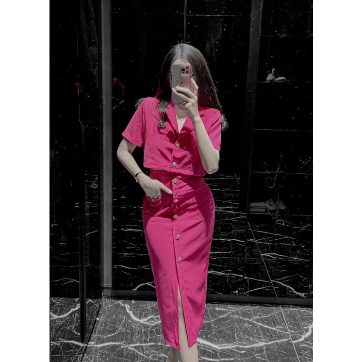 Sét Đầm 2 Món Áo Cổ Vest Kèm Chân Váy Ôm Dáng Dài Chất Tuyết Mưa Mềm Co Giãn Tốt Mặc Đẹp Tôn Dáng NEW UNISEX