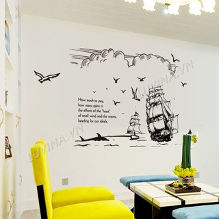 Decal dán tường trang trí quán cafe, văn phòng,phòng khách - Thuyền buồm đen