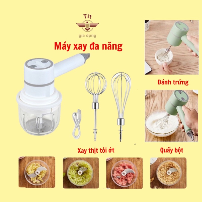 Máy xay đa năng mini cầm tay xay sinh tố xay tỏi xay ớt xay thịt đánh trứng - Shop tít gia dụng