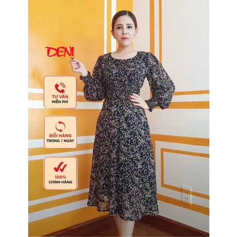 Đầm trung niên DENI chất voan hàn có lót cao cấp sang trọng trẻ trung mã 907