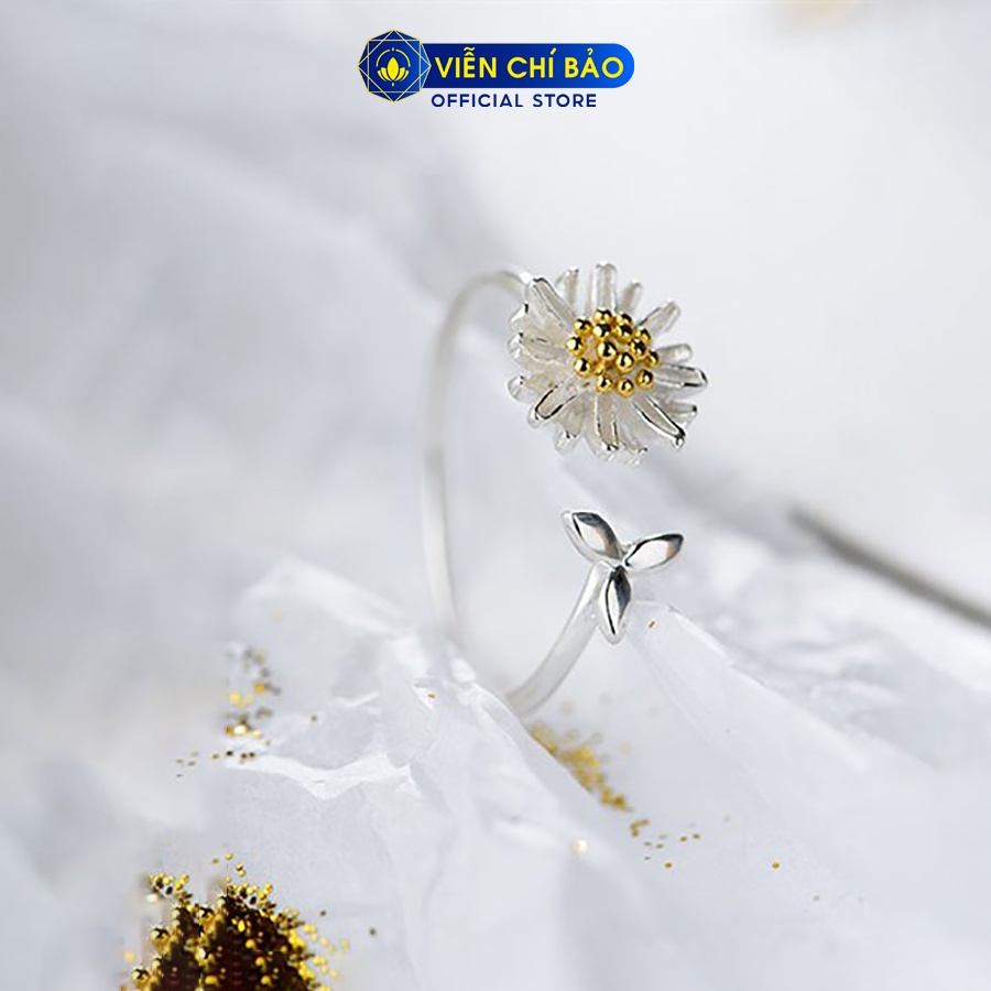Nhẫn bạc nữ hoa cúc vàng hở chất liệu bạc 925 thời trang phụ kiện trang sức Viễn Chi Bảo N400599