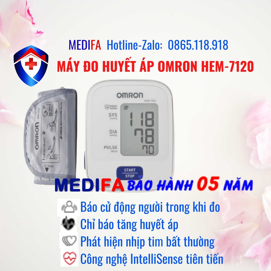 Máy Đo Huyết Áp Omron Chính Hãng HEM-7120 Công Nghệ IntelliSense Báo Rối Loạn Nhịp Tim, Bảo Hành 5 Năm
