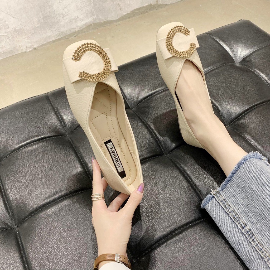 Giày búp bê mũi vuông thiết kế chống trượt thời trang xuân thu tiện dụng cho phụ nữ mang thai