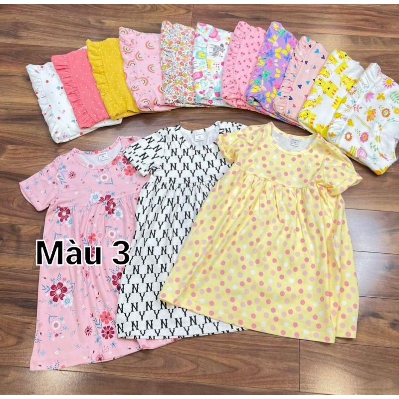 Váy bé gái cotton size đại tay ngắn hàng xuất dư chất đẹp mát