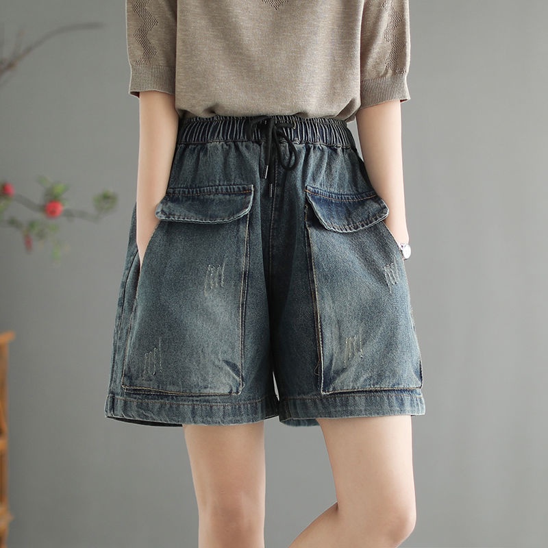 Quần Short Denim Lưng Cao Có Túi Lớn Thời Trang Mùa Hè Mới 2022 Cho Nữ