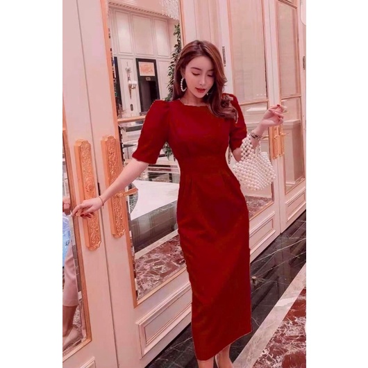 Đầm maxi cổ tròn chít eo 2 dáng váy | BigBuy360 - bigbuy360.vn