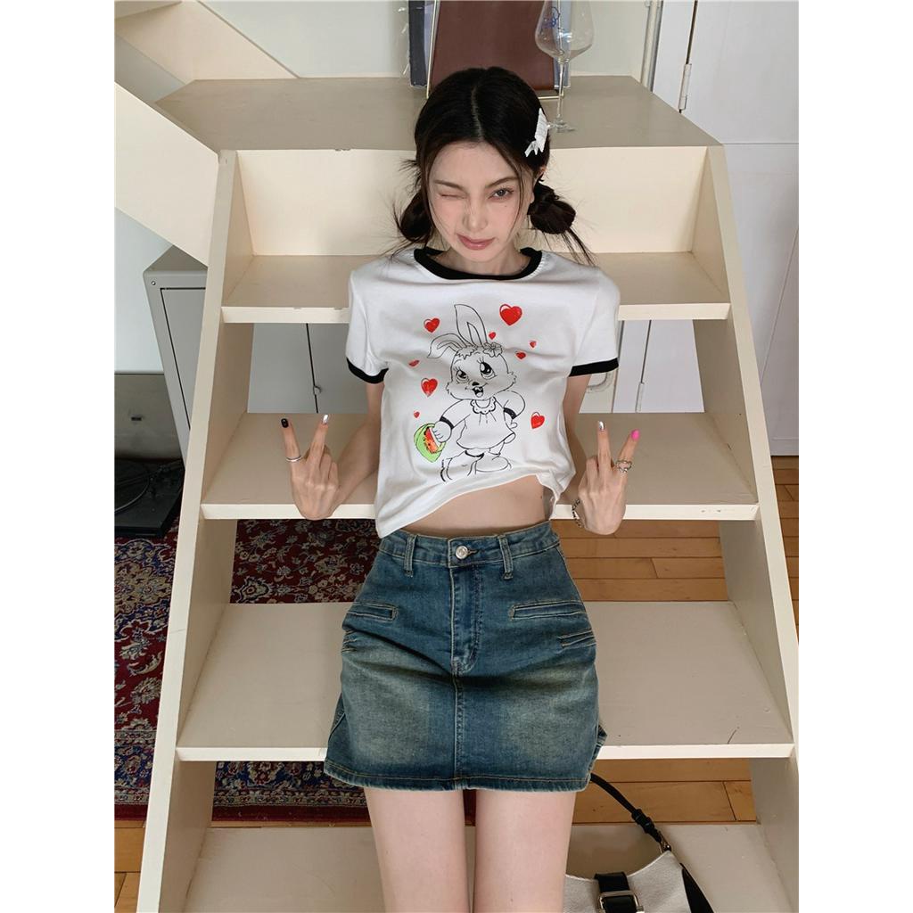 Áo Thun Ngắn Tay In Hình Thỏ Phong Cách Retro 62564