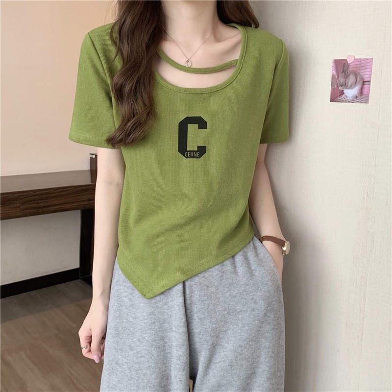 Áo thun dệt kim ZHELIHANGFEI ngắn tay dáng rộng in họa tiết cá tính