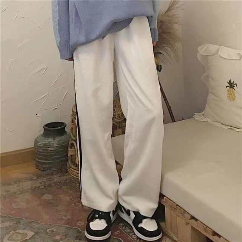 Quần thun ống rộng 3line pants màu trắng , Quần dài Unisex - phong cách hàn quốc