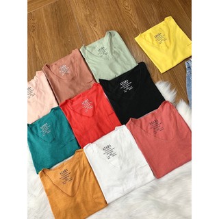 Áo thun cổ tim form rộng dáng basic chất thun cotton mịn