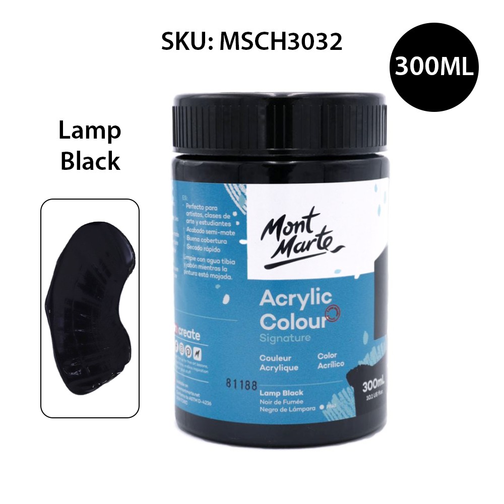 Màu Acrylic Mont Marte 300ml - Lamp Black - Acrylic Colour Paint Signature 300ml (10.1oz) - MSCH3032