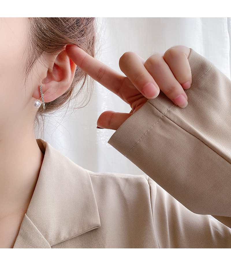 Bông Tai Mạ Bạc 925 Hình Chữ X Đính Đá Sang Trọng