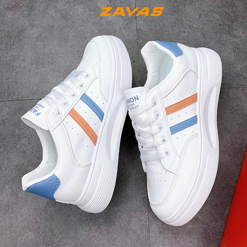 Giày thể thao sneaker nữ ZAVAS đế cao 4cm màu trắng bằng da form gọn mang êm chân S411