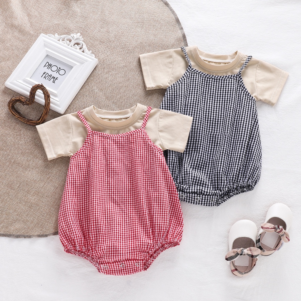 Bộ Áo Liền Quần Hai Dây Vải Cotton Họa Tiết Kẻ Sọc Thời Trang Mùa Hè 2022 Cho Bé Sơ Sinh