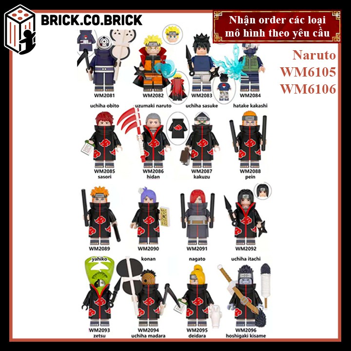 NARUTO - Combo 16 nhân vật Obito, Sasuke, Kakashi, Sasori, Kakuzu, Madara,Deidara Đồ chơi lắp ráp non lego WM6105