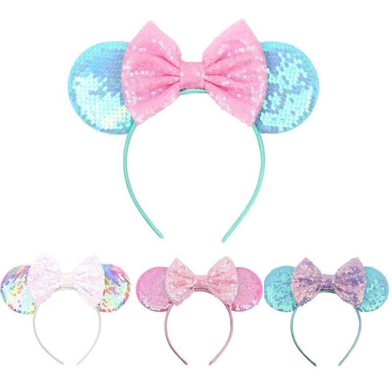 Flgo Băng Đô Tai Chuột Đính Kim Sa Lấp Lánh