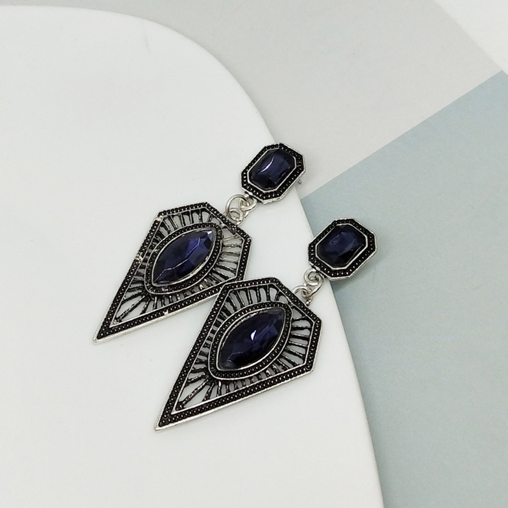 Khuyên tai mặt hình tam giác đính đá sapphire giả thời trang cổ điển sang trọng cho nữ