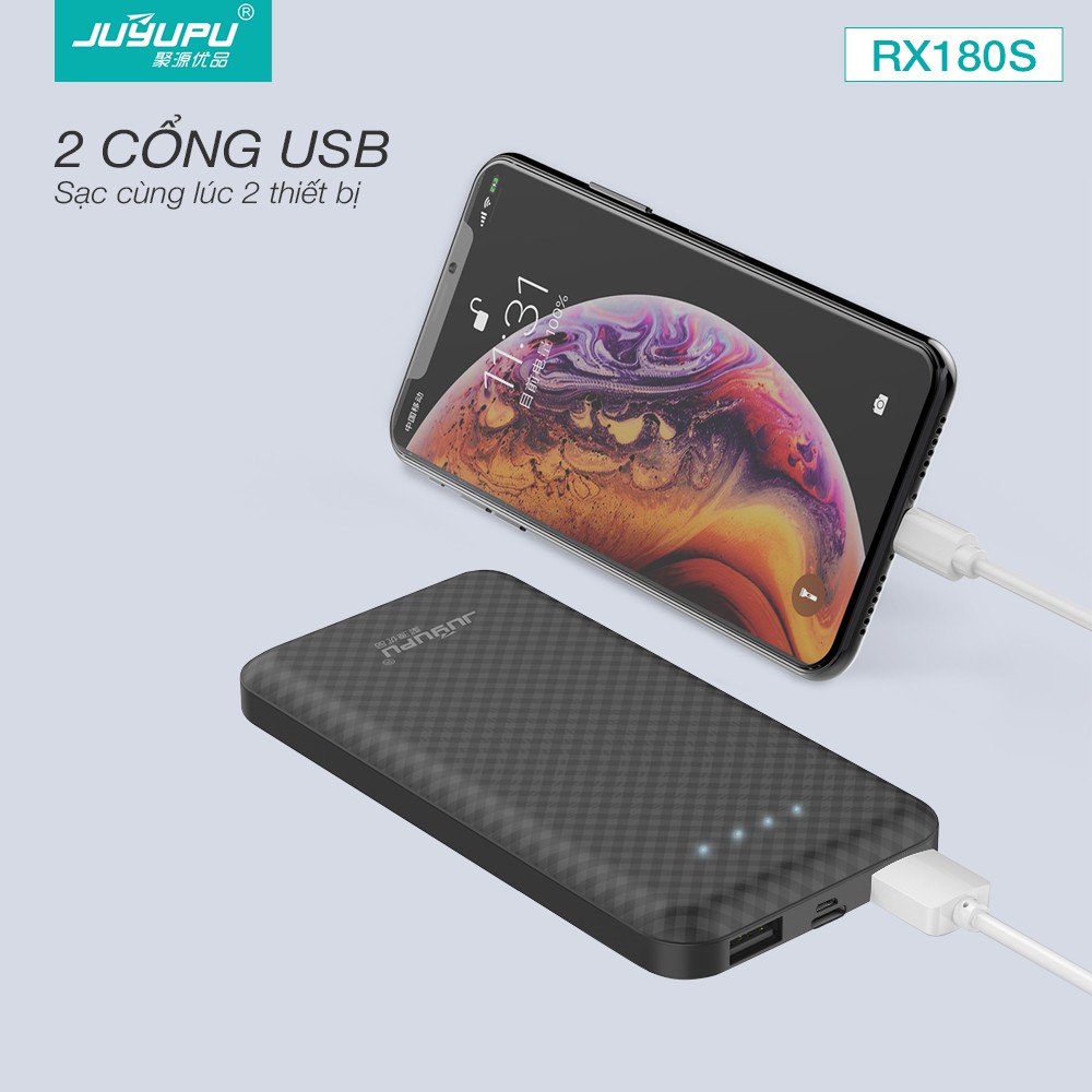 Sạc dự phòng 10000mAh mỏng gọn chính hãng dành cho các dòng điện thoại pin sạc dự phòng JUYUPU X180