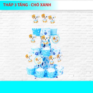 THÁP 3 TẦNG ĐỂ BÁNH CUPCAKE CHÓ XANH