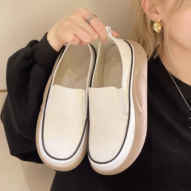 Oeggeo Giày Lười Da Mềm Đế Dày Mũi Tròn Thời Trang Cho Nữ