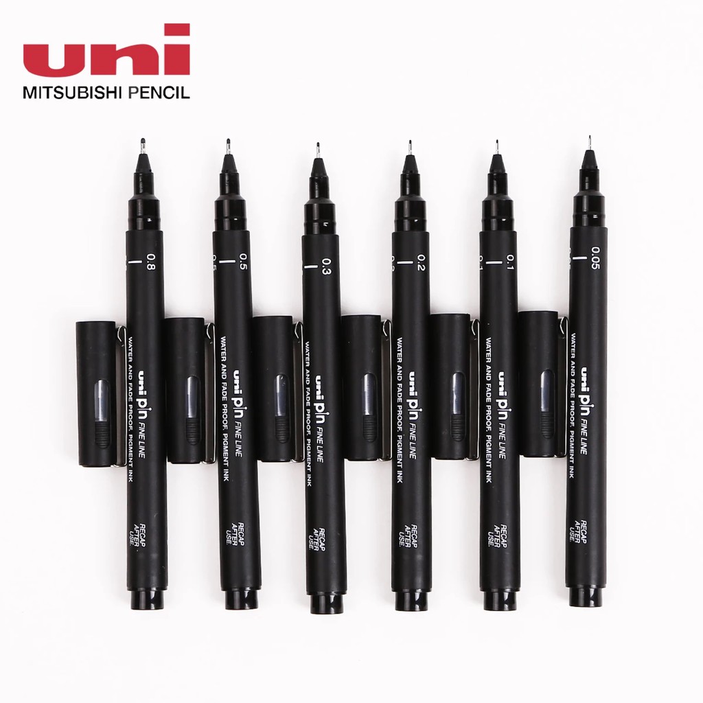 Bút line đen Unipin set 6 cây đủ size có kháng nước