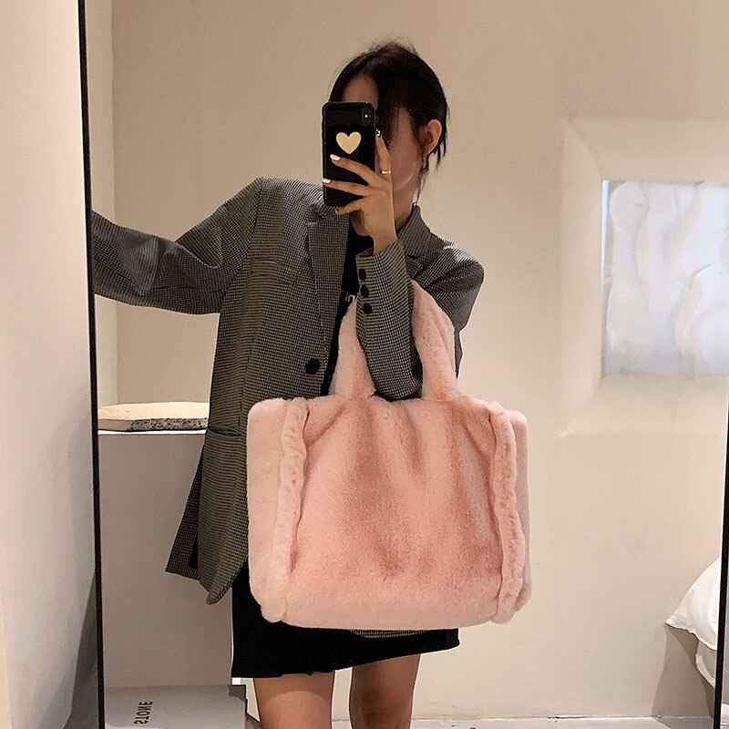 Túi xách JASMIN NOIR bằng lông thú nhân tạo dáng vuông đơn giản hợp thời trang