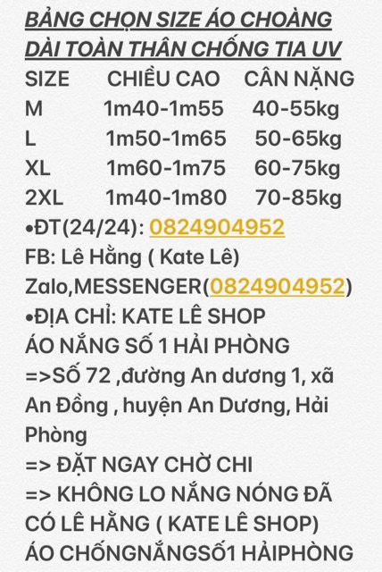 ÁO 2 LỚP LANH CHOÀNG DÀI TOÀN THÂN CHỐNG TIA UV CAO CẤP (1m40-1m80, 38kg-80kg, đặt theo yêu cầu inbox)