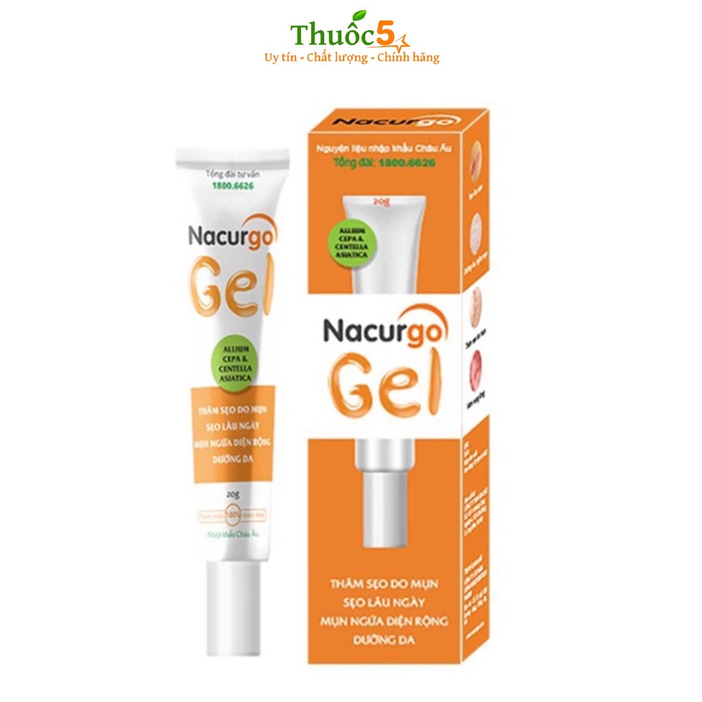 Gel Giảm Thâm, Mờ Sẹo Nacurgo Hỗ Trợ Dưỡng Da, Giúp Da Mịn Màng, Căng Bóng Tuýp 20g