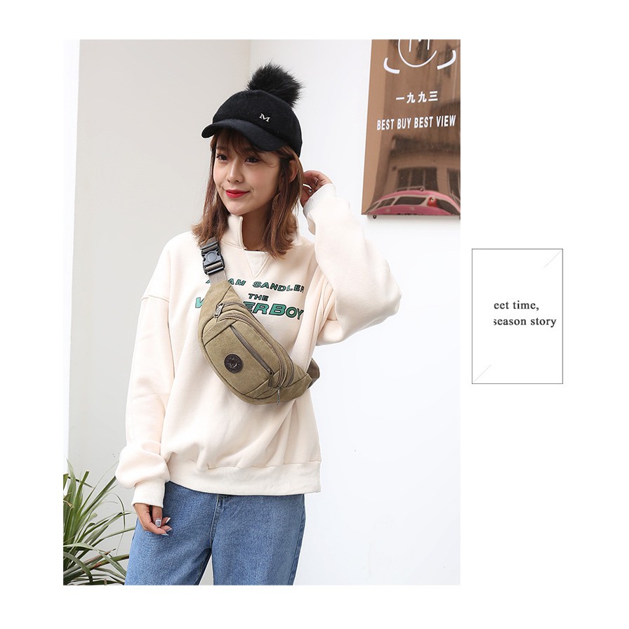 Túi Đeo Hông Nam Chất Liệu Vải Dày Bền Chống Trầy Xước, Đeo Bụng Có Nhiều Ngăn Đựng Tiện Dụng